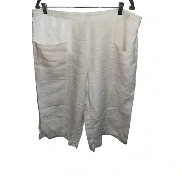 Pure Jill White Linen Wide Leg Cropped Pants Size Large - Picture 2 of 8
